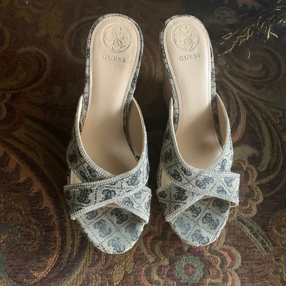 Guess Rhinestone Wedge Sandals 8M